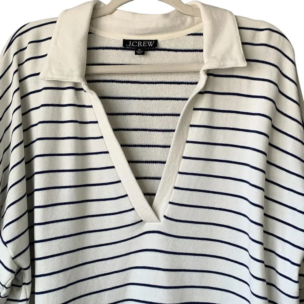 J. Crew‎ University Terry v-neck polo shirt in navy/winter white. Size XL